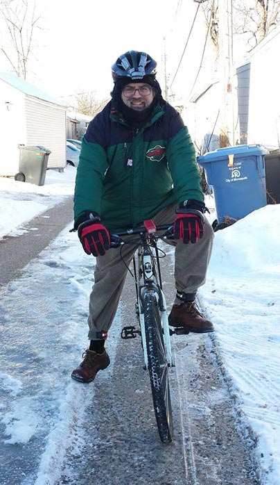 Eric Ferguson on a bike when it was way too cold